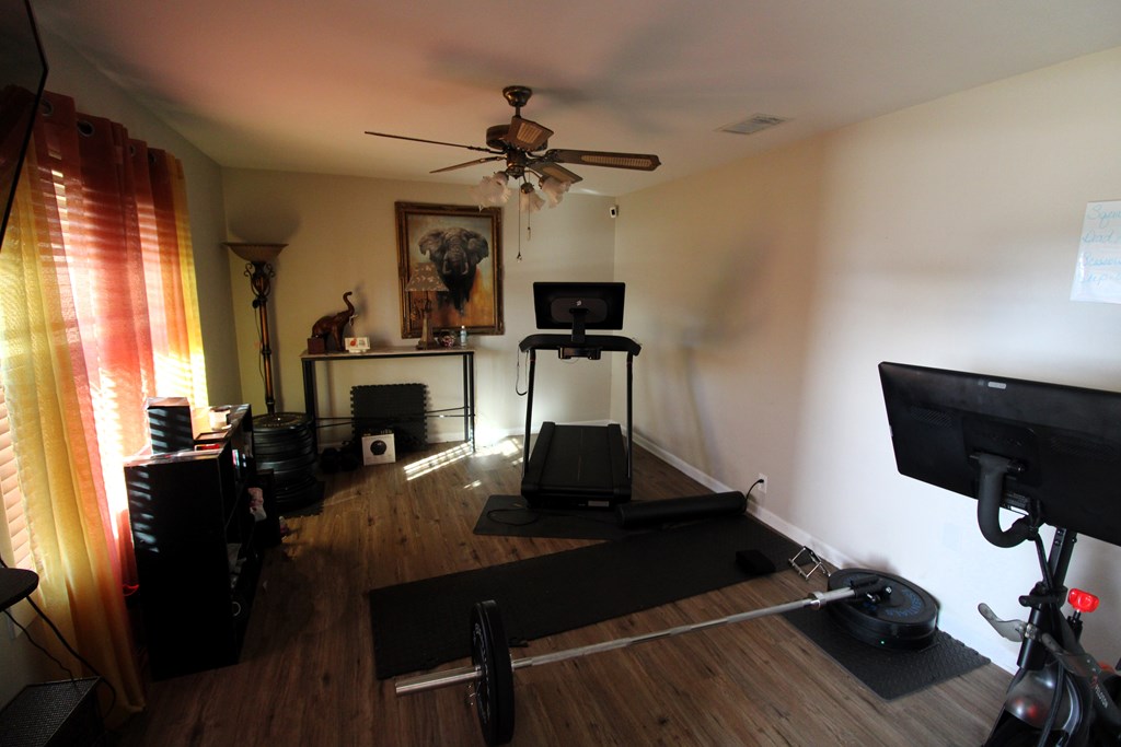 Living area used as exercise room now